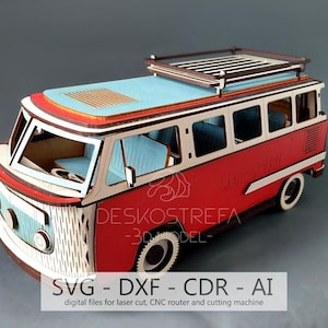 Fichier numérique, modèle découpé au laser, camping-car BUS - puzzle 3D en bois, modèle réduit de voiture, kit de maquette en bois, cadeau, jouet DXF, CDR