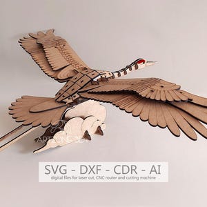 Digitale Datei - Holzpuzzle, 3 mm, 3D Modell - Mandschurenkranich, 3D Puzzle, Laser Cut Vorlage, CDR, DXF, SVF Dekoration, Spielzeug, Geschenk
