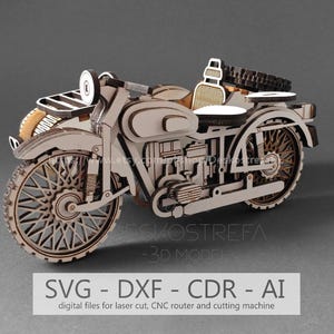 Arquivo digital, quebra-cabeça 3D cortado a laser, modelo 3D de madeira - Motor, Bicicleta, URAL 650, modelo cortado a laser, CDR, decoração DXF Construtor de madeira
