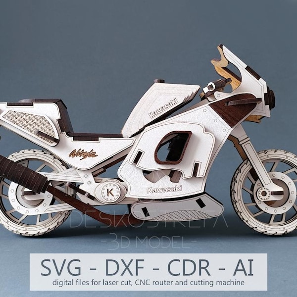Digital File, 3D Model, Kawasaki Ninja 600, 3D Puzzle, Laser Cut Template CDR DXF SVF Decoration, Laser cut template