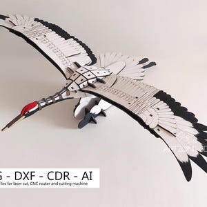 Red Crowned Crane 3D Puzzle: Laser Cut Template (Digital File)