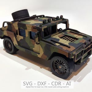 Rompecabezas de madera 3D del Hummer H1: Modelo cortado con láser (archivo digital)