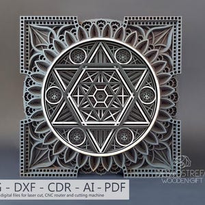 Meerlaagse mandala B038, digitaal bestand, CNC, wanddecoratie, houten sculptuur, woonkamerdecor, lasergesneden sjabloon, DXF, AI, Svg, Cdr