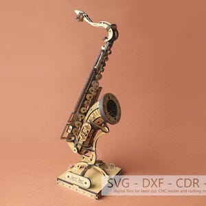 Fichier numérique - Saxophone. Puzzle 3D en bois, contreplaqué, modèle réduit de voiture, kit de maquette en bois, modèle découpé au laser, 3 mm
