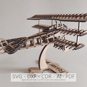 Fokker Dr.1 3D Puzzle Model: Laser Cut Template (Digital File)