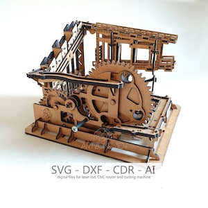 Archivos digitales, Modelo 3D de madera - Marble Run 02, plantilla cortada con láser, CDR, DXF, decoración, Constructor de madera, Madera contrachapada de 3 mm