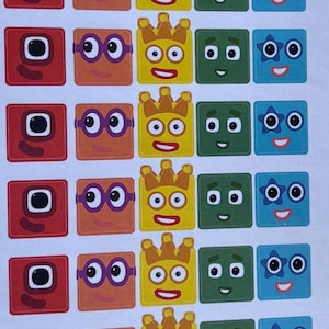 Number Block Face Sticker Sheet (1–5) | 8 Sets Each | Pre-Cut Stickers for Linking Cubes & Crafts