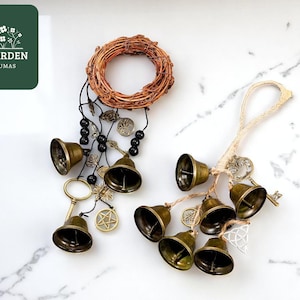 Witch Bell Protection Decor | Outdoor Hanging Wind Bells | Mystic Symbol Dangle | Home Garden Accent | Spiritual Chime Art