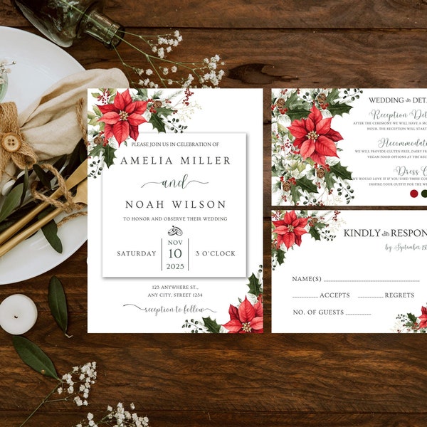 Canva Christmas Wedding Invite Suite Etsy