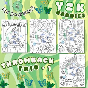 Y2K Baddies Throwback Trio +1 Malvorlagen | Retro 2000er Jahre Icons Digitaler Download | Druckbares Malset | Nostalgische Comicfiguren
