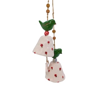 Handmade Ceramic Bell, Decorative Wind Chime with Bird Figure, Garden Balcony Door Ornament, Ceramic Wall Decor, Home Gift