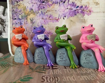 Coffee Drinking Frog Statue, Fun Kitchen Table Decor, Animal Figurine