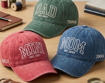 Bonnet brodé papa personnalisé | casquette de baseball vintage pour nouveau papa | Bonnet de grand-père personnalisé avec l'année de l'Est | Cadeau de fête des pères pour papa, papa
