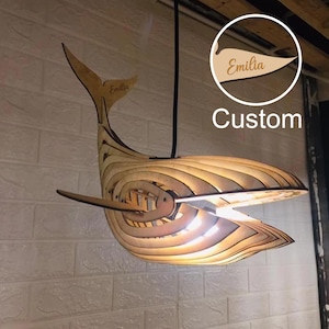 Whale Wooden Pendant Light | Handmade Laser Cut Ceiling Lamp for Nursery, Kids Room or Eco Decor | Wooden Animal Light Fixture