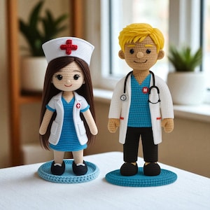 Amigurumi Doctor & Nurse Crochet Dolls | Handmade Medical Dolls | Nurse Appreciation Gift | Doctor Graduation Present | Healthcare Gift Idea