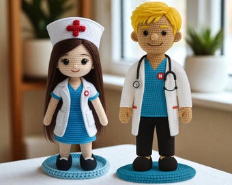 Muñecas de médico y enfermera amigurumi de ganchillo / Muñecas médicas hechas a mano / Regalo de agradecimiento para enfermeras / Regalo de graduación de médicos / Idea de regalo para profesionales de la salud