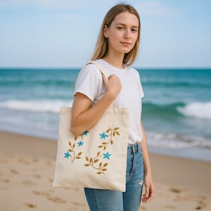 Embroidery Tote Bag, Hand Embroidered Linen Bag, Handmade Flower Market Bag, Floral Cavas Embroidery Women’s Tote