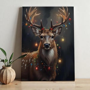 Vintage Christmas Majestic Reindeer Canvas | Wall Art Christmas Ornaments | Reindeer Art Poster | Vintage Reindeer Digital Art Print