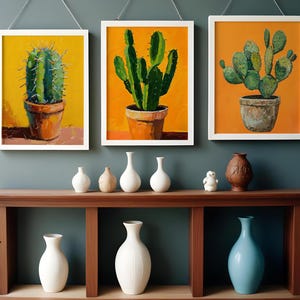 3er Set Kaktus Kaktus Print | Sonoran Wüste Retro Poster | Arizona Botanische Wandkunst | Cabochon Cottage Kakteen Dekor | Natur Print