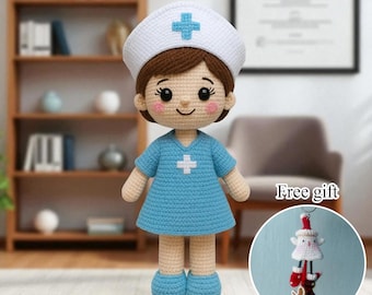 Muñeca enfermera de ganchillo hecha a mano: Regalo médico de amigurumi