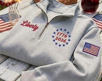 Sudadera con cremallera de un cuarto bordada del 250 aniversario de EE. UU., jersey patriótico 1776–2026, 250 años de Estados Unidos, regalo del 4 de julio