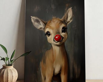 Rudolph Framed Print - Cute Reindeer Decor - Whimsical Christmas Art for Playful Holiday Vibes,Whimsical and Playful Christmas Decor
