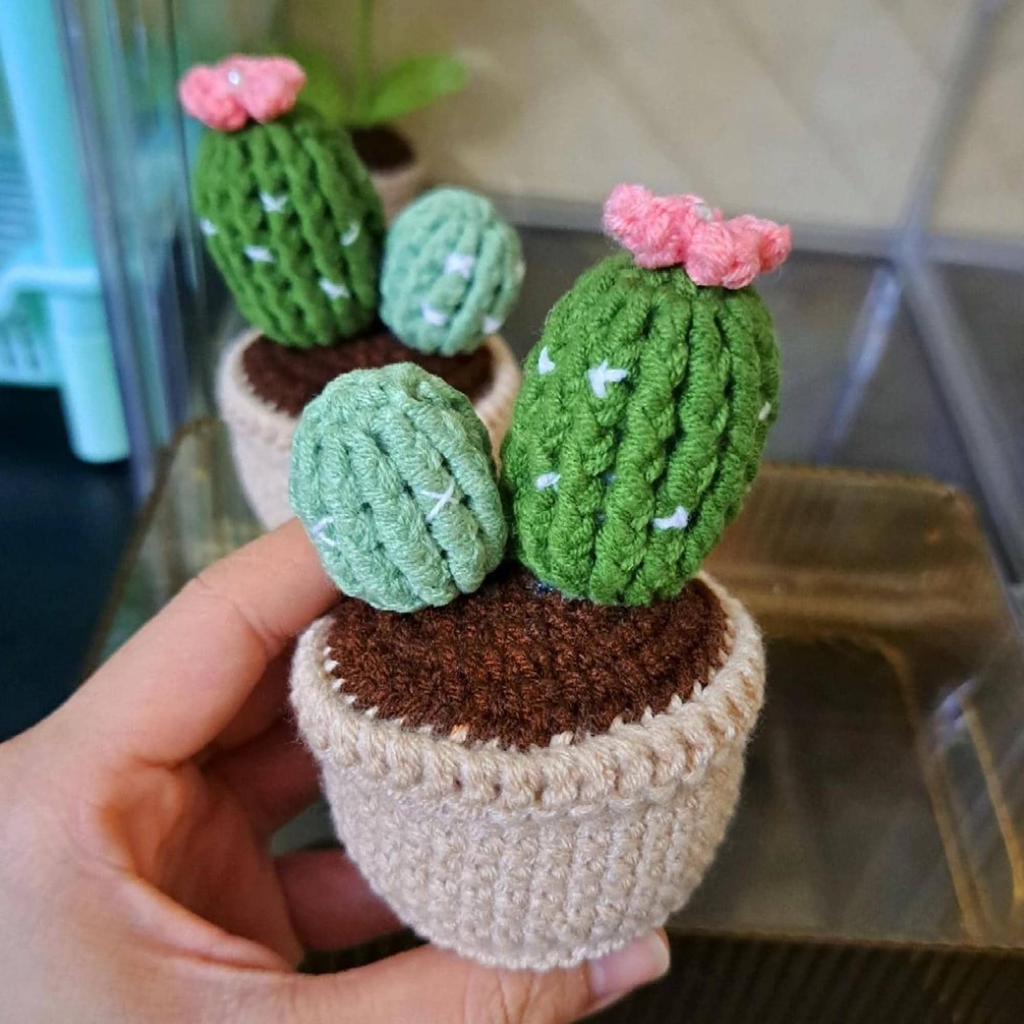 かぎ針編みの鉢植えサボテン | 手作り編みぐるみ装飾植物 | デスク
