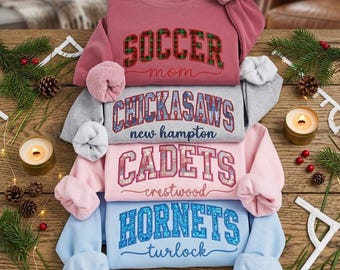 Custom Text Glitter Applique Embroidery Sweatshirt | Applique Crewneck, College Initials Patchwork Embroidery