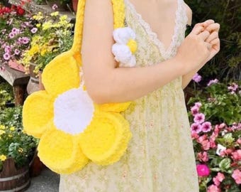 Bolso de hombro de hilo bohemio con flores de atardecer de crochet hecho a mano, bolso de crochet de atardecer con colores personalizados, bolso floral hecho a mano, bolso único, regalo para ella