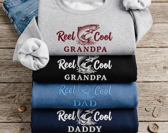 Embroidered Grandpa Fishing Sweatshirts, Fathers Day Gift for Fisherman Grandpa, Pregnancy Announcement , Reel Cool Grandpa Shirt