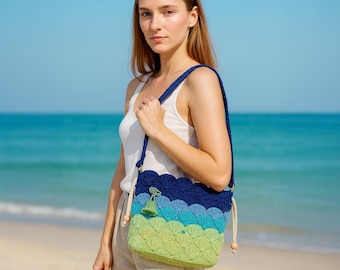 Sea Shells Crochet Beach Bag, Handmade Summer Tote, Coastal Style Mesh Bag, Seashell Market Bag, Boho Crochet Tote, Eco Friendly Gift