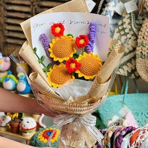 Handmade Crochet Bouquet Sunset, Crochet Flowers, Gift for Mom, Suitable for Wedding Bridal Bouquet, Birthday Gift, Anniversary Celebration