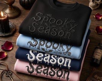 Halloween besticktes Sweatshirt, Geist bestickter Rundhalsausschnitt, süßes gruseliges Hemd, Damen Herbst Pullover, Halloween gemütlicher Herbst