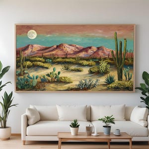 Cactus in Desert Frame TV Art | 3D Impasto Textured Painting | Minimalist Designer Statement Piece for Living Room Decor | Unique Frame TV