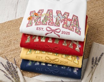 Flower Mom Applique Embroidery Sweatshirt, Custom Sweatshirt, Mother's day Gift, Gift for Grandma, Pregnancy Reveal Clothing