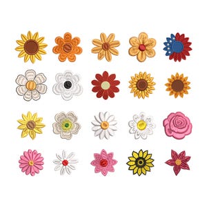20 Mini Flowers Embroidery Design | Floral Bundle Cute Daisy | Flowers |Machine Embroidered| Individual Flower | 6 Sizes Instant Download