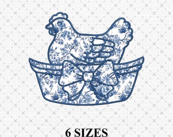 Hen In A Nest Appliqué Embroidery Design, Vintage Lovers Embroidery Tee, CottageCore, Instant Download