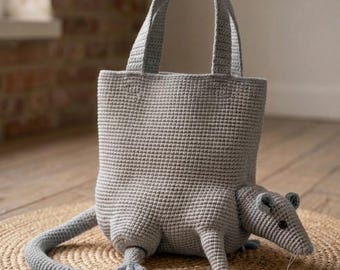 Handgehäkelte Ratten-Tragetasche, niedliche Opossum-Geldbörse, originelle Tier-Schultertasche, Geschenkidee für Waldtiere, Kawaii-Häkeltasche, Geschenk für Tierliebhaber