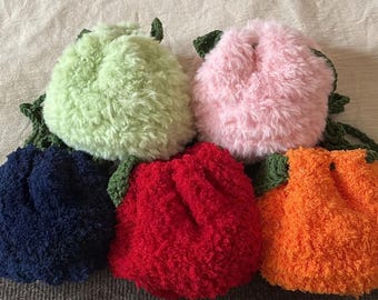 かぎ針編みの巾着フルーツバッグ - 手作りポーチ、小さな野菜バッグ