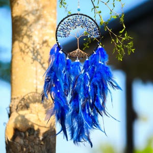 Handmade Dreamcatcher Tree of Life Window Hanging with Crystal, Handcrafted Decorative Ornament for Home, Nature Inspired Gift
