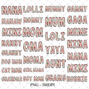 Conjunto de 3x design de Mama Floral png, Floral Chinoiserie Png, Mini camisa Png, Pacote de avó Png, Varsity Mama Png, Designs digitais incluídos