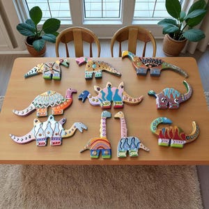Wooden Dinosaur Animal Play Set, Eco-Friendly Educational Wooden Toys for Kids, Montessori Waldorf Toy, Birthday Gift for Boys Girls
