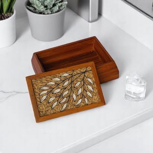 Visitekaartje van hout, kartonnen doos natuurlijk hout, kantoor aan huis, geheugendoos, visitekaartje, cadeaus voor moeder, uniek cadeau voor haar, 12 x 8 x 3 cm