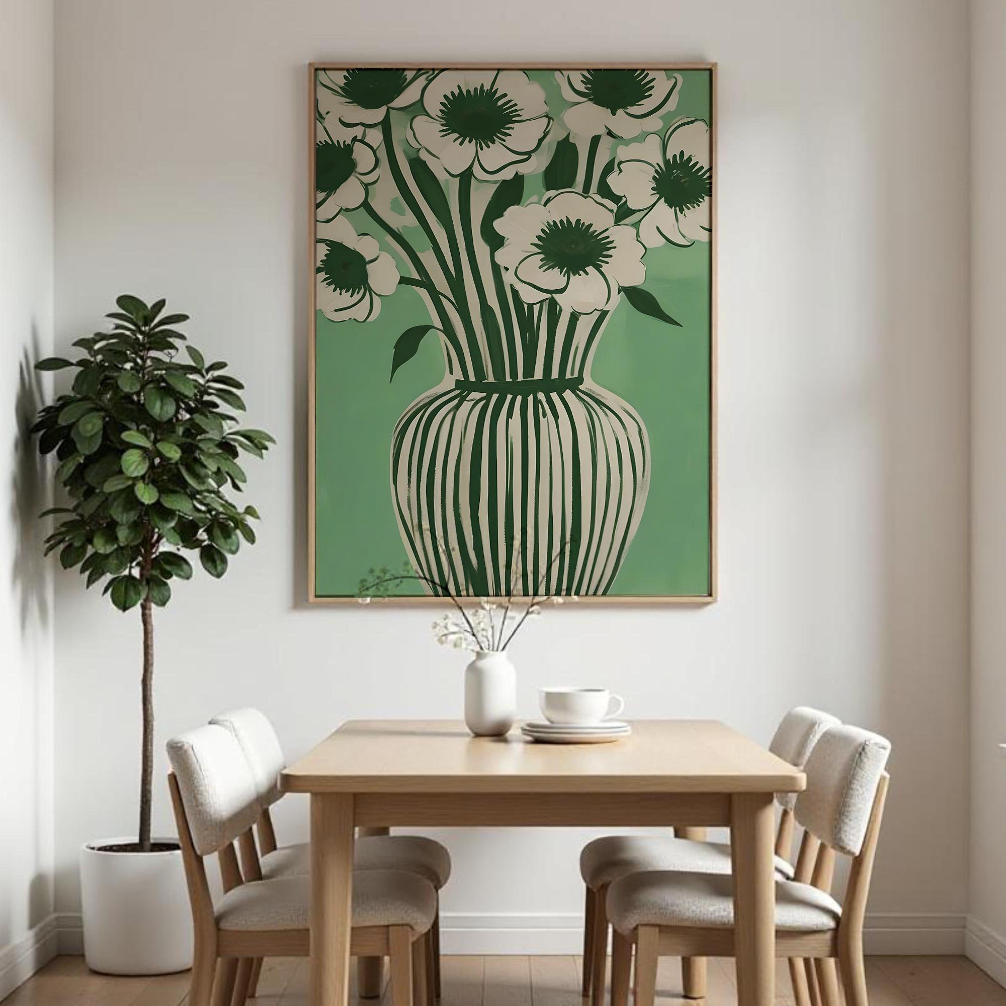 Botanical Green Floral Art Print | Abstract Flower Vase Wall Decor ...