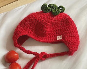 Handmade Crochet Tomato Beanie: Whimsical Costume Hat