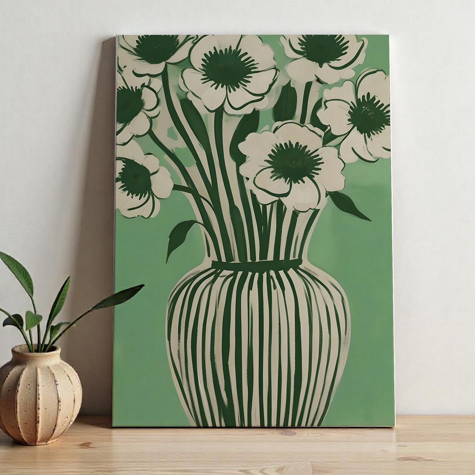 Botanical Green Floral Art Print | Abstract Flower Vase Wall Decor ...