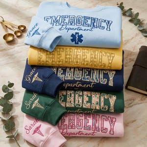 Embroidered Applique Gingham Emergency Department Sweatshirt, ER Nurse Gift, ED Tech Appreciation Top,For Nurse, New Nurse Tee