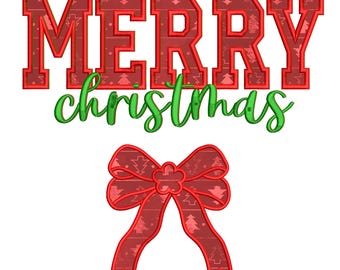 Side Bow Applique Sweatshirt Embroidery Design, Merry Christmas Embroidery File, Holiday Bow Embroider File, Various Sizes, Instant Download