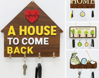 Personalized Last Name Key Holder, Custom Wooden Key Hanger for Wall, Family Name Sign, Realtor Closing Gift, Entryway Organizer Wood Sign