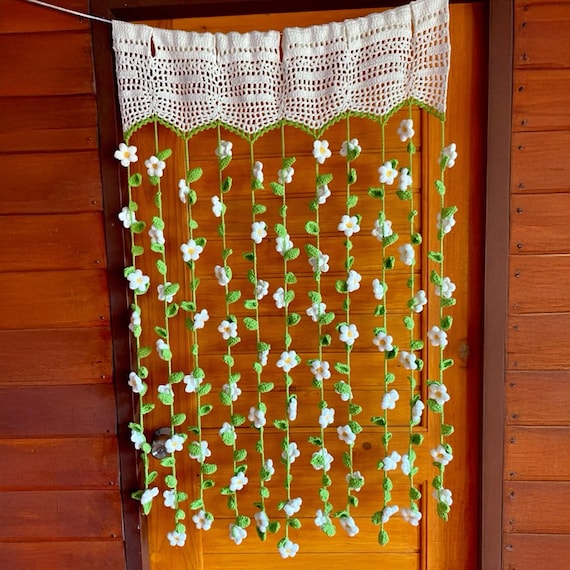 素朴な手づくりかぎ針編みドアカーテンレトロ編みボホショートカーテンバランスキッチン用小窓ロッドポケット中空透視透視半カーテン遮光ドレープドアウィン